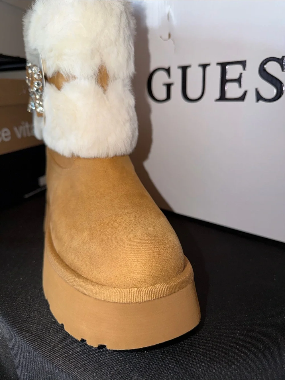 GUESS “Dowry” FUR BOOTS with embellished bow 🎀